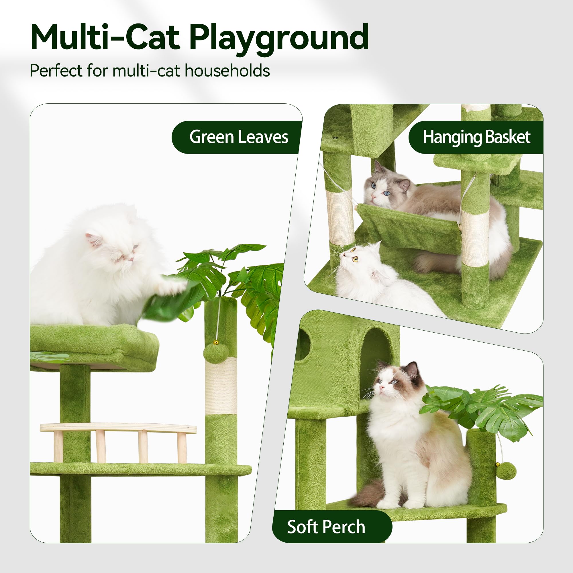 Meecal 77in cat tower provides padded perches for safe elevated viewing