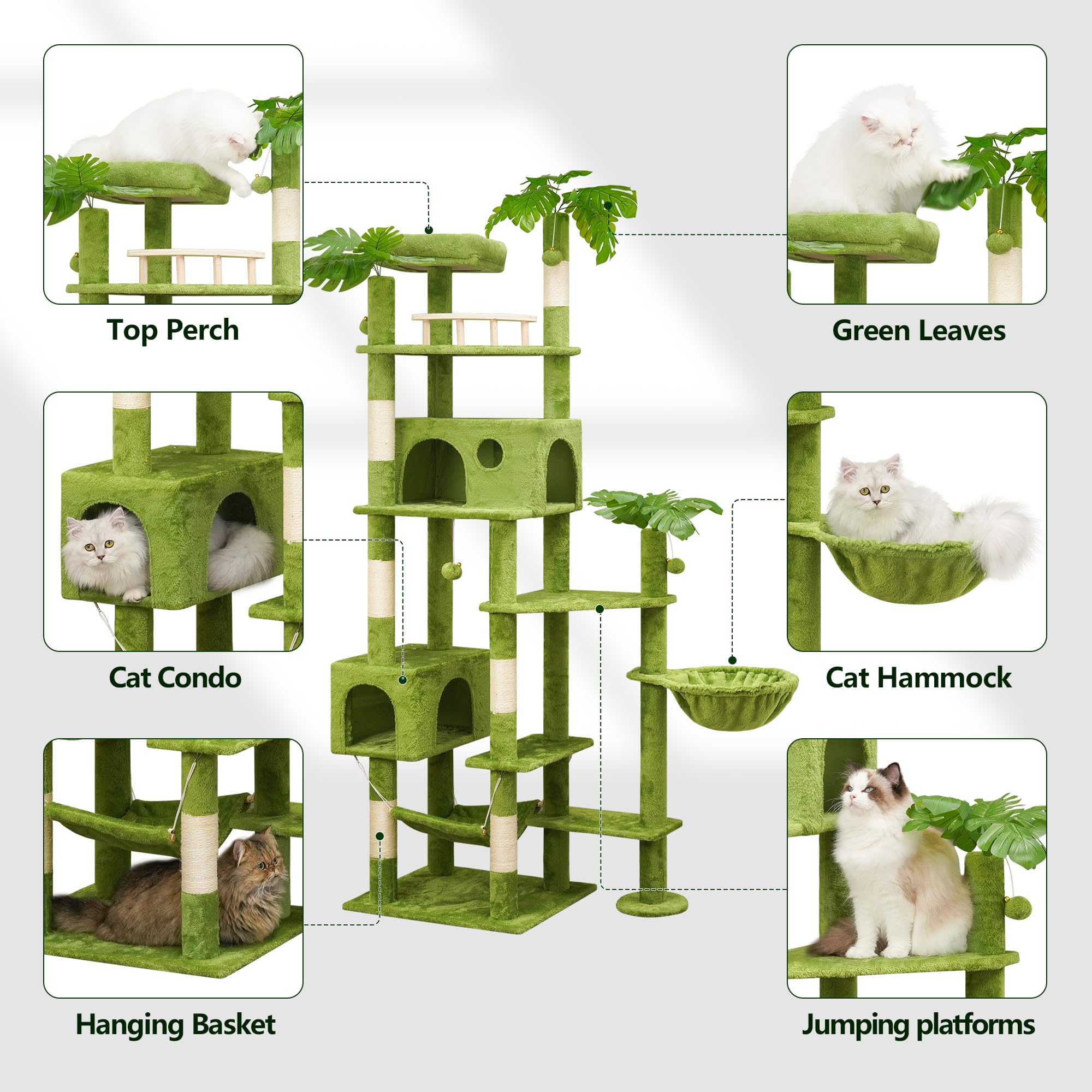 Meecal 77in cat tower with sisal posts for durable scratching and claw health