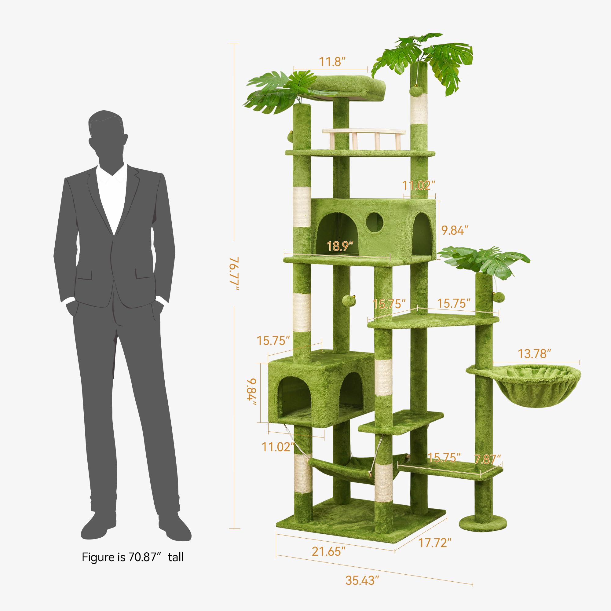 Meecal 77in cat tower shows two condos for private cat retreats