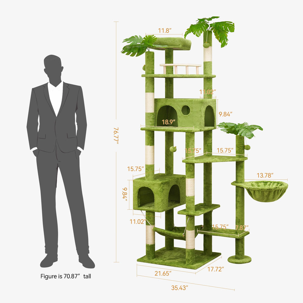 Meecal 77in cat tower shows two condos for private cat retreats