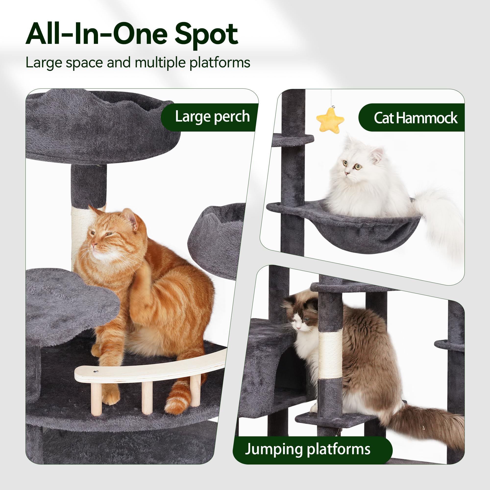 Meecal 85in Giant Cat Tree plush toys invite interactive play sessions.