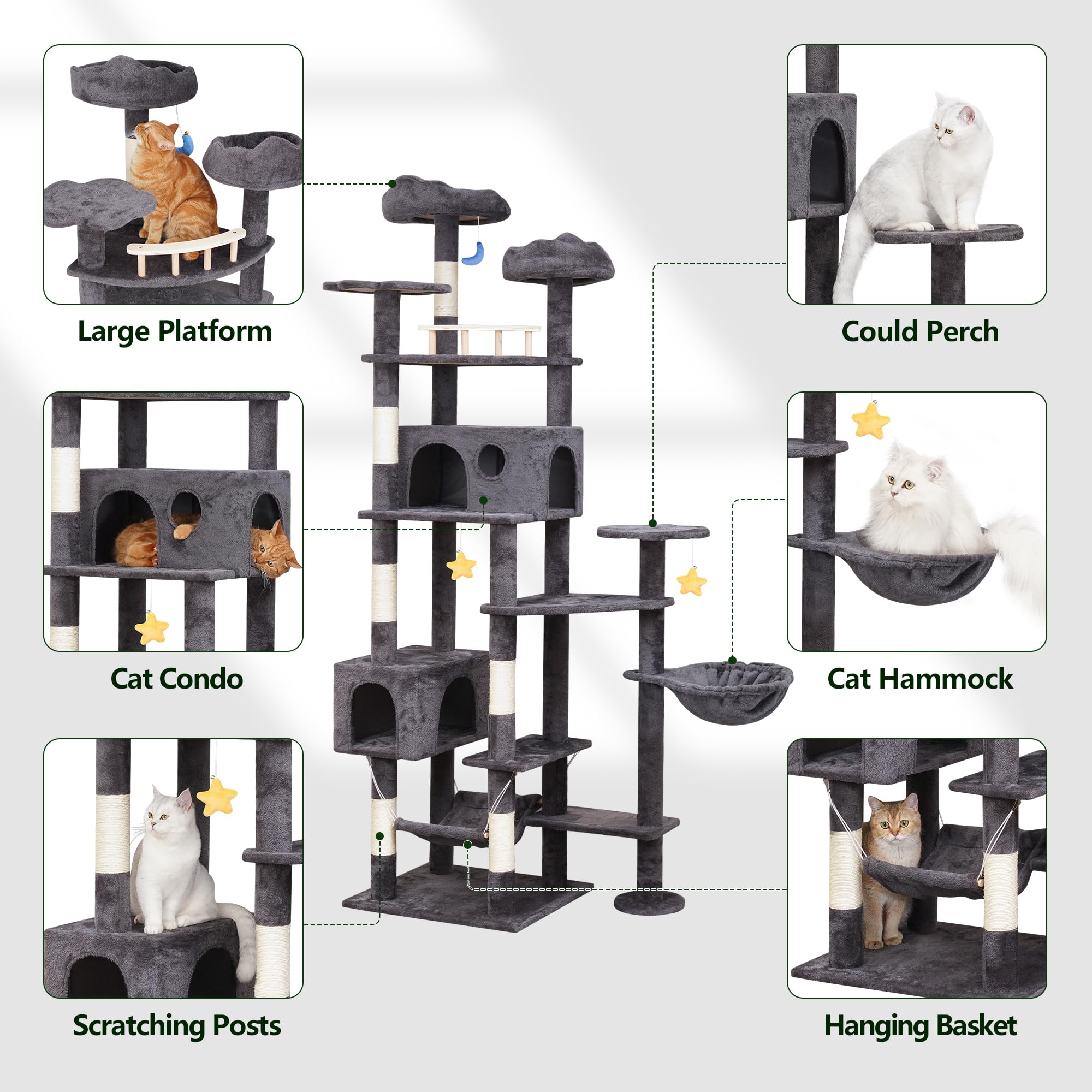 Meecal 85in Giant Cat Tree sisal posts for durable scratching.