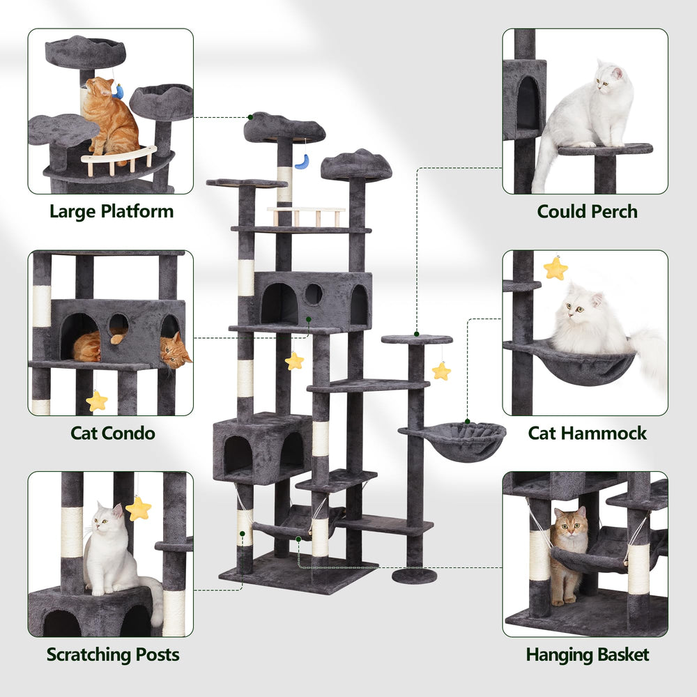 Meecal 85in Giant Cat Tree sisal posts for durable scratching.
