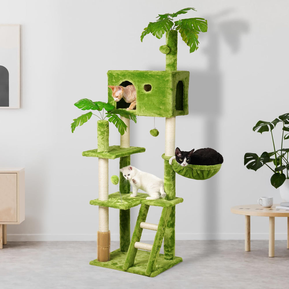 Meecal 65in cat-tree leaves-exterior bright green design blends with room decor