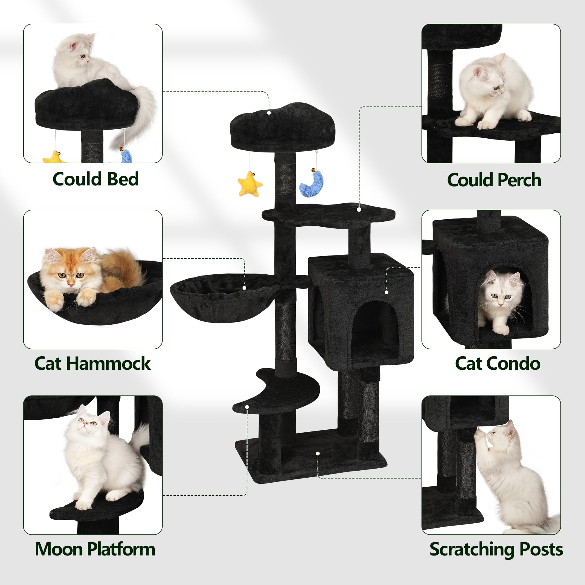 Meecal Gothic Black Cat Tree features sisal posts for satisfying scratching