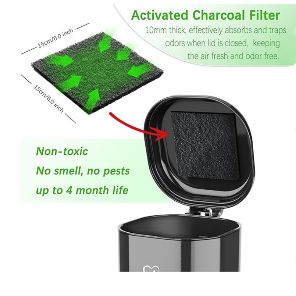 Meegood 6x6-inch charcoal filter fits standard bins to trap odors.