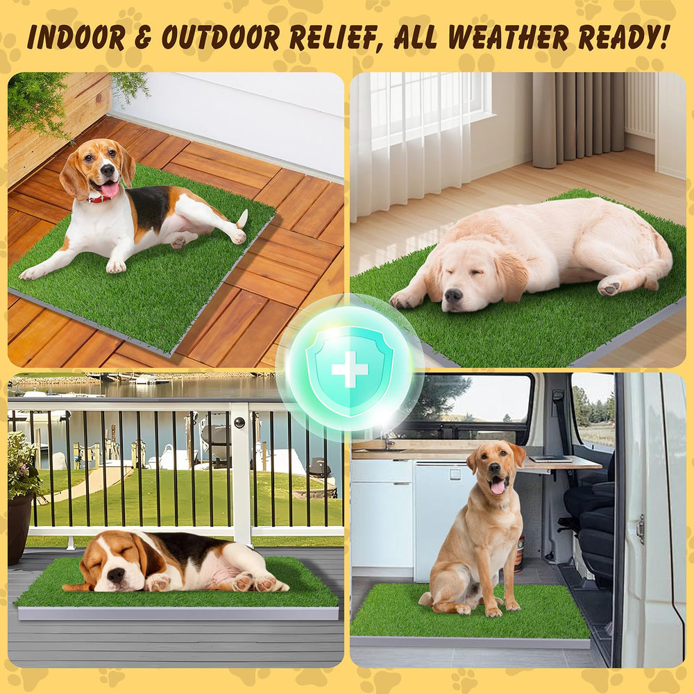 Meegood dog grass pad indoor-outdoor use shows versatile setup for balcony or home.