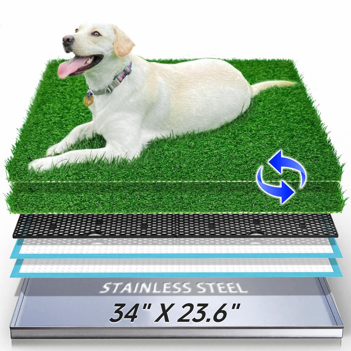 Meegood dog grass pad with tray—durable stainless steel tray for long-lasting pet potty