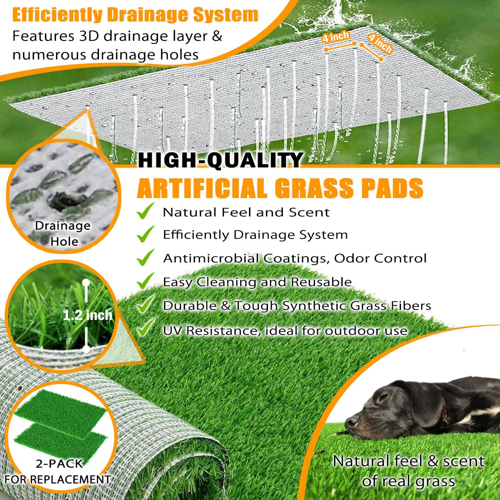 Meegood removable grass pad—easy cleanup with rinsing or wiping