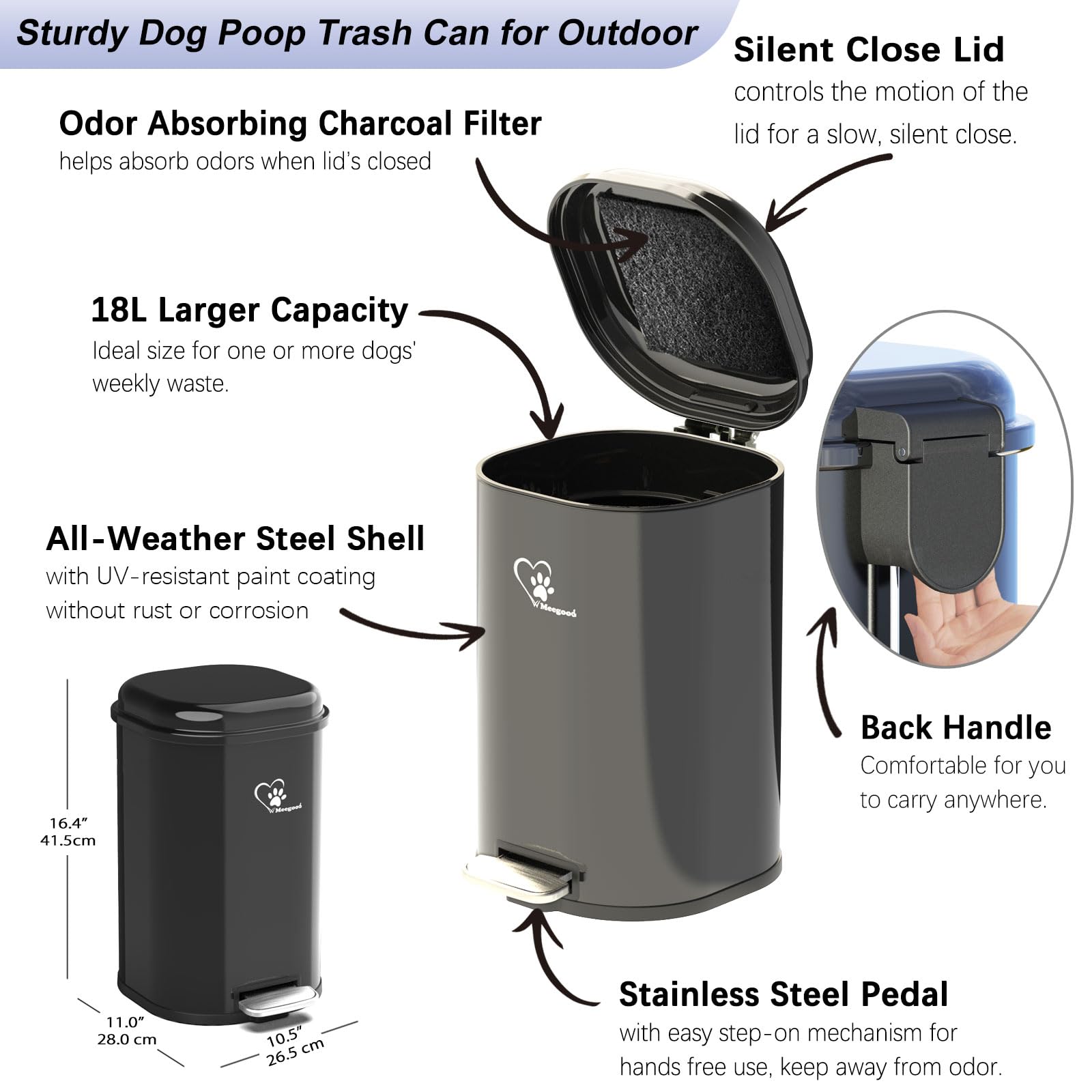 Meegood stainless steel waste bin with UV protection for outdoor durability.