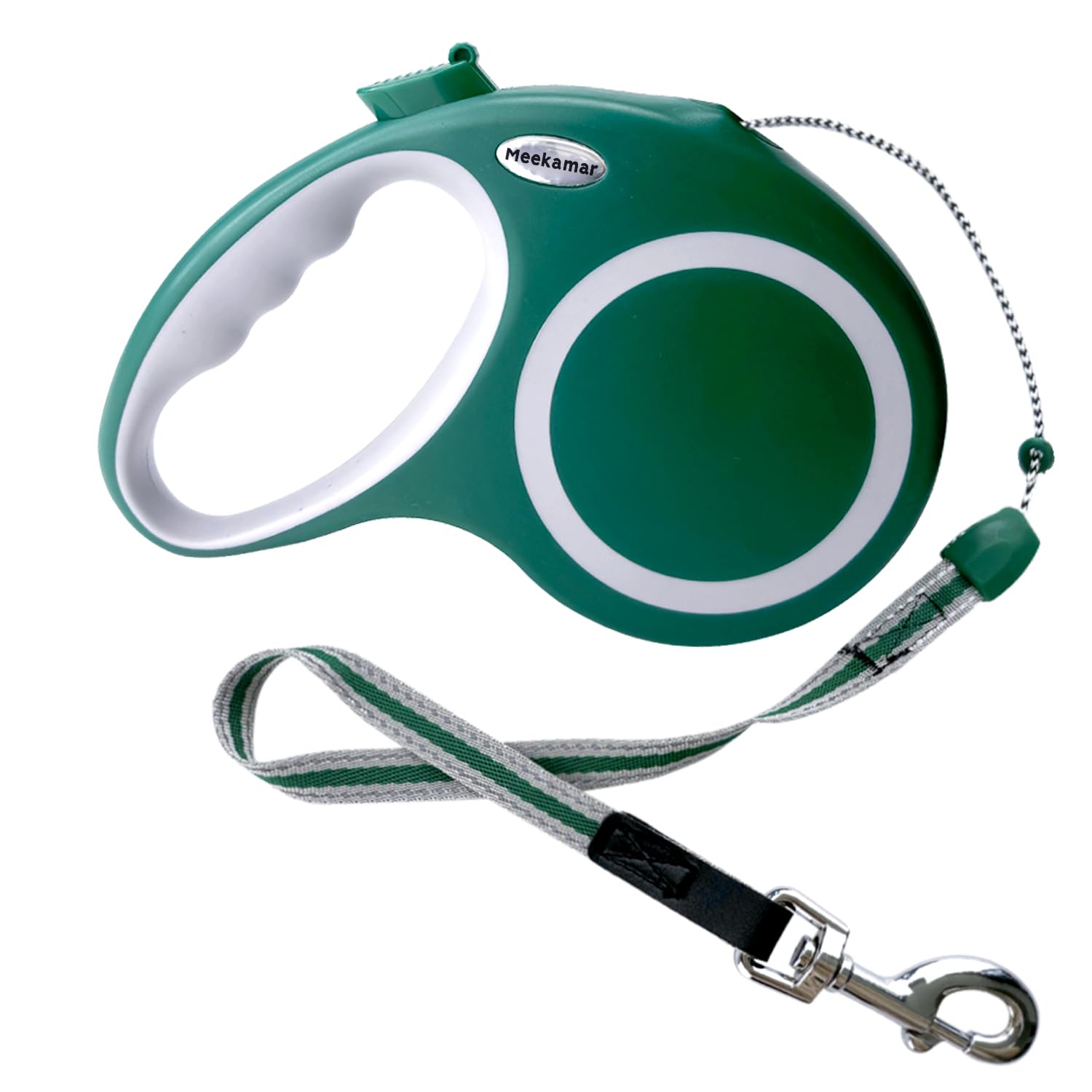 Meekamar retractable dog leash in green showing extended reach for comfortable walks.