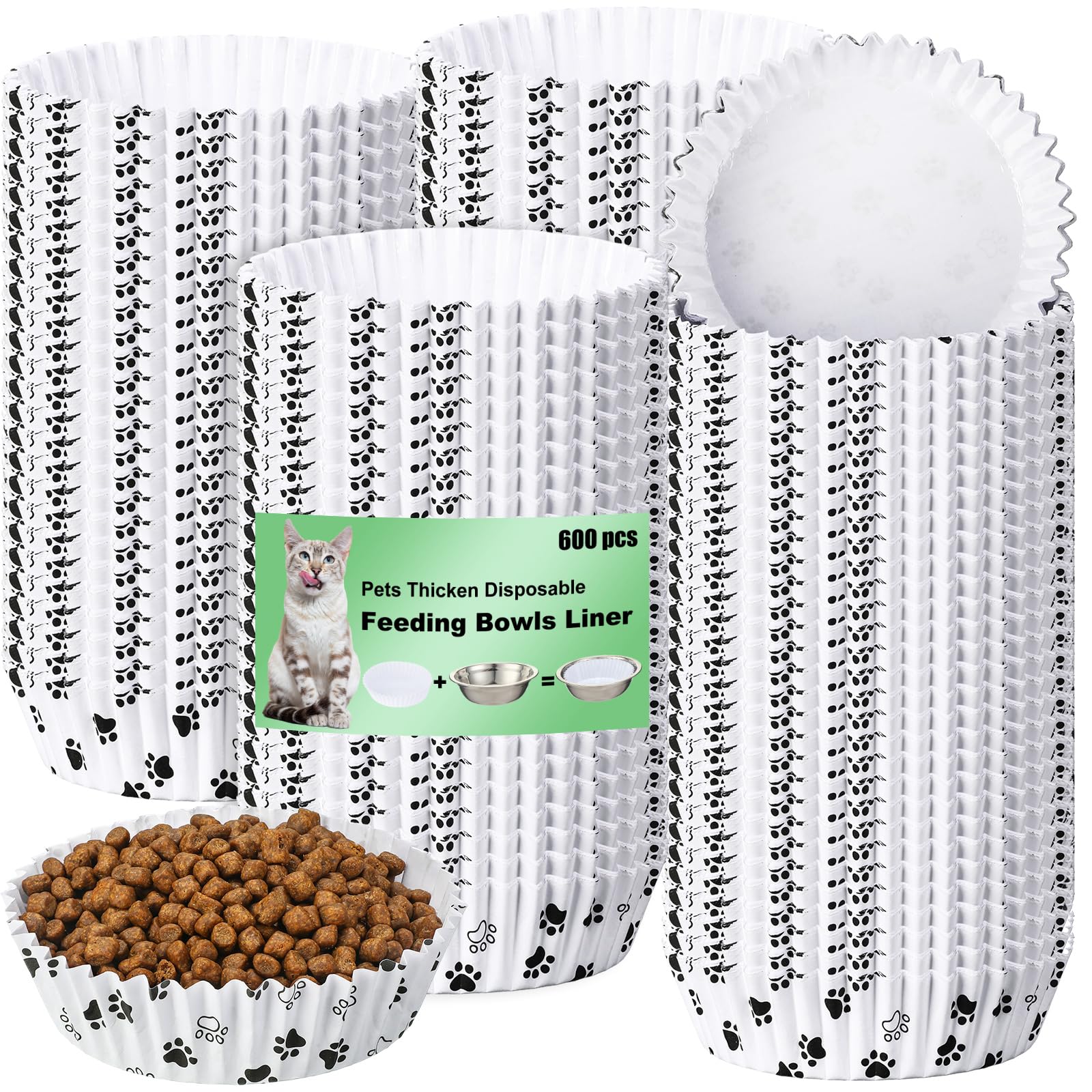 Meekoo 600pcs pet bowl liners pack keeps bowls clean for meals.