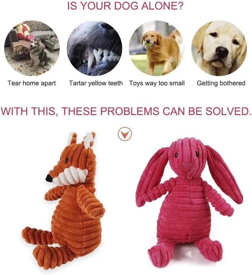 MEETCARE plush dog toy with crinkly interior adds surprise value.