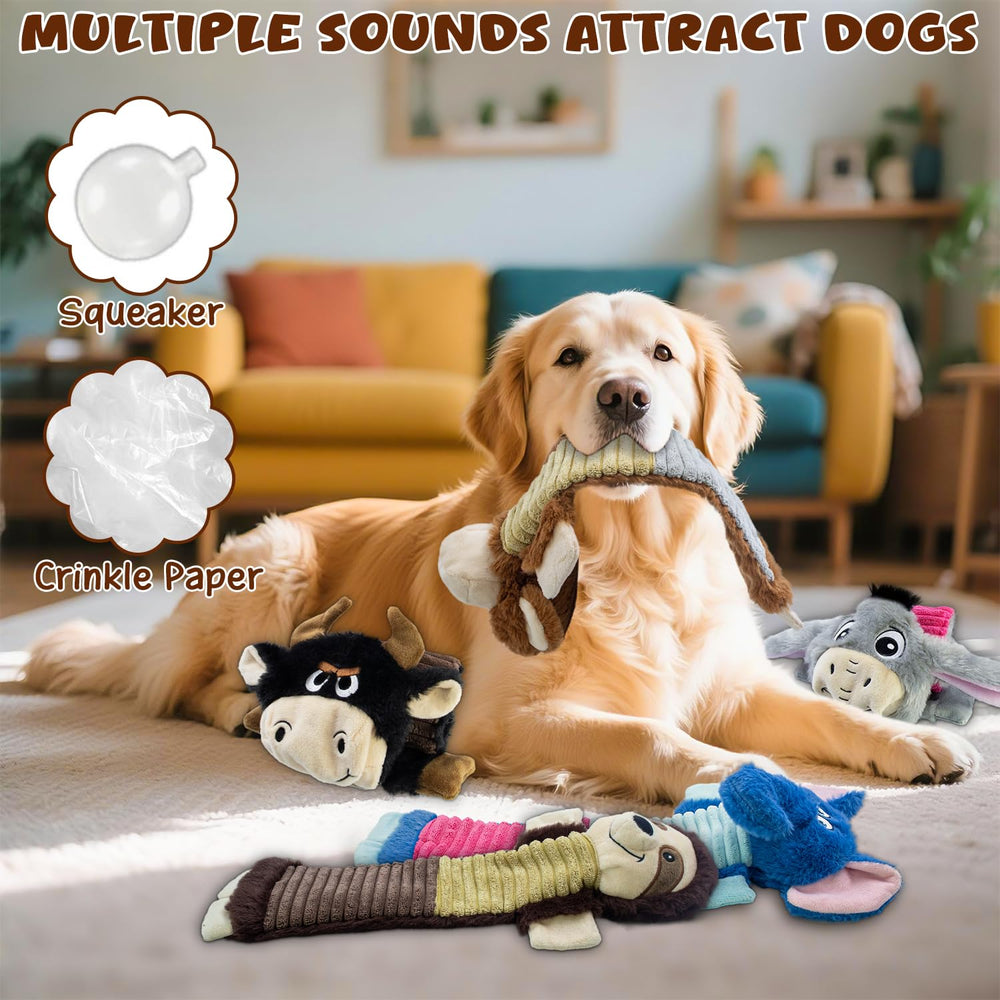 MeetYooo cow plush no-stuffing toy with squeaker for tug-of-war and safe play.