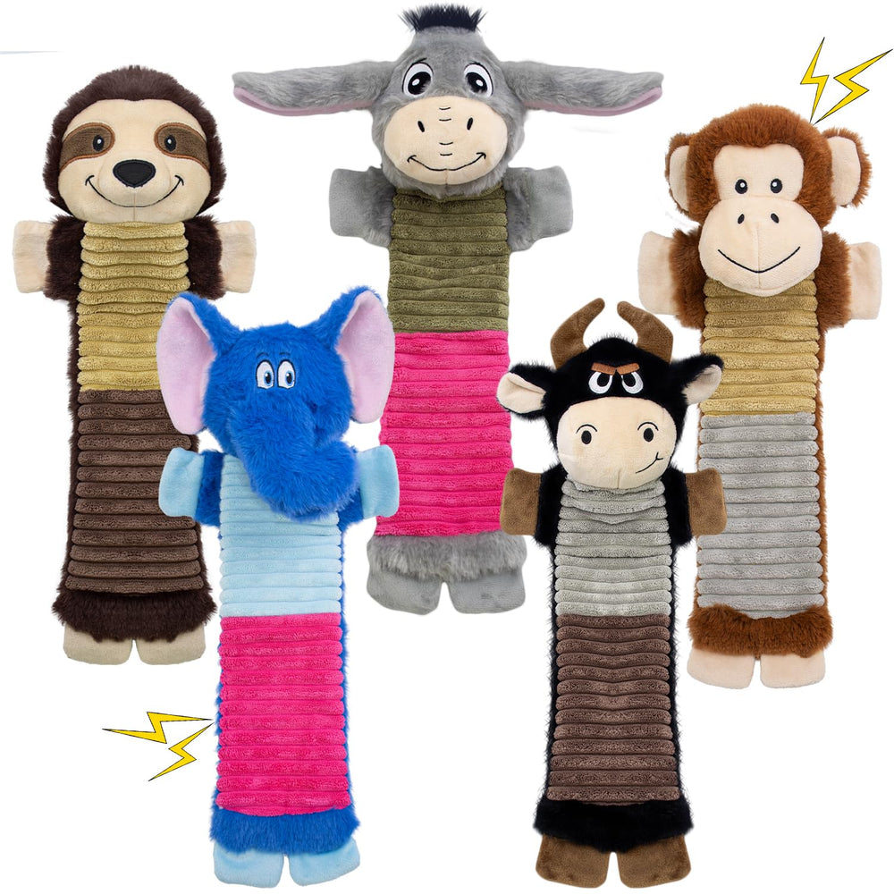 MeetYooo donkey plush no-stuffing toy with squeaker for interactive, mess-free fetch sessions.
