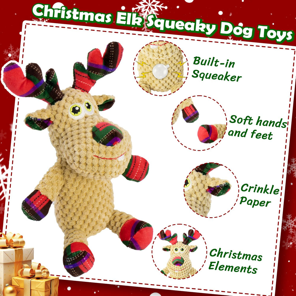 MeetYooo Reindeer dog toy with crinkle ears for engaging sound textures