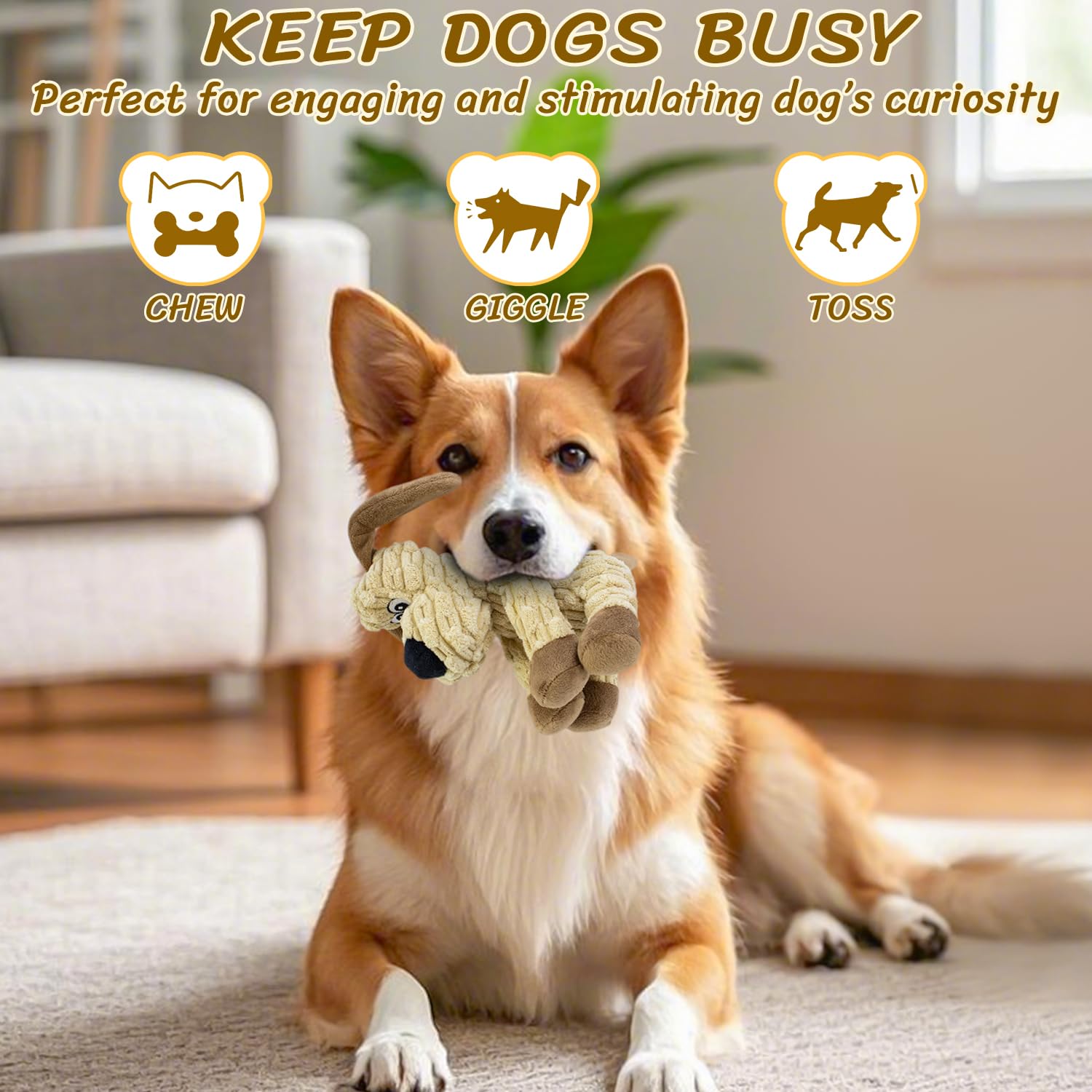 MeetYooo squeaky stuffed dog toy crinkle inside adds extra sensory rewards