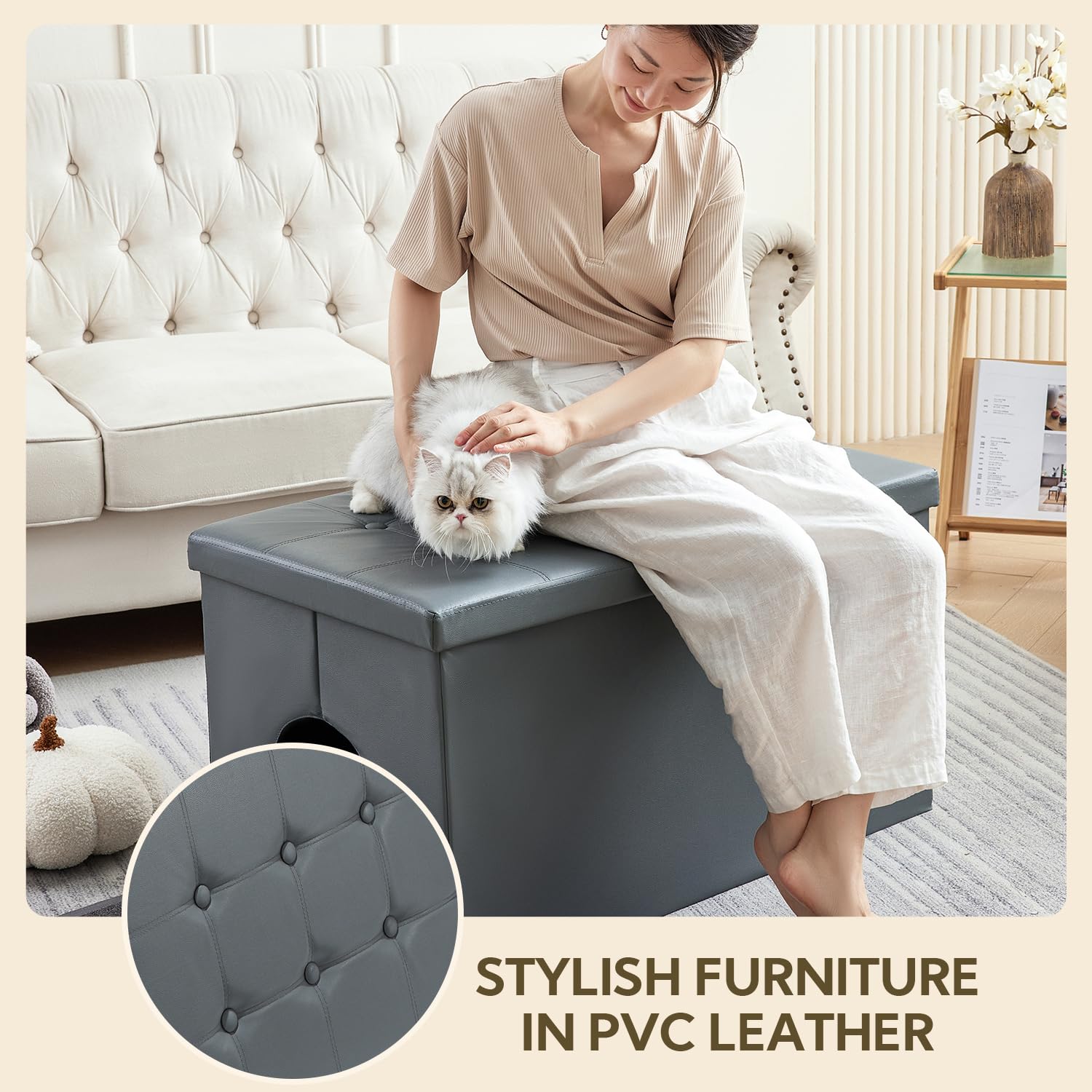 MEEXPAWS cat enclosure offers large space to fit most litter boxes.