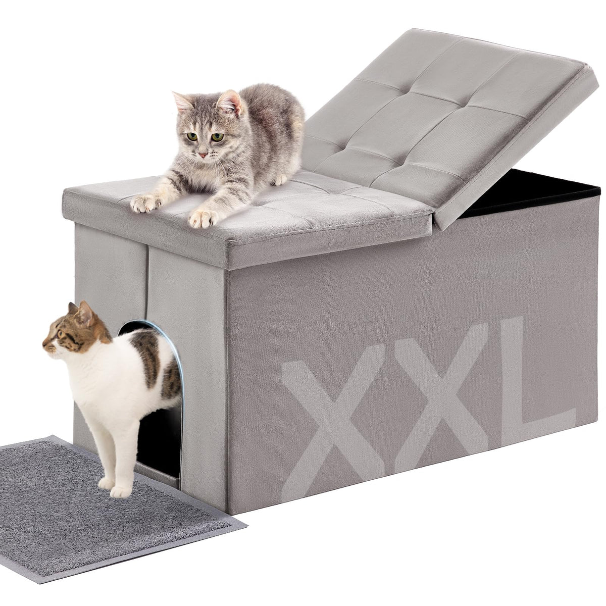 MEEXPAWS cat litter box enclosure with velvet finish and lift lid for stylish concealment.