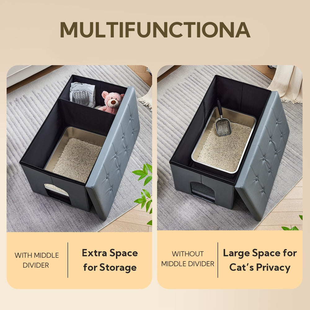MEEXPAWS cat litter box enclosure waterproof inside simplifies cleaning after accidents.