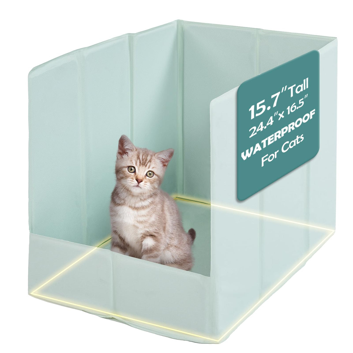 MEEXPAWS cat litter enclosure folded guard provides portable protection against splashes for clean floors.
