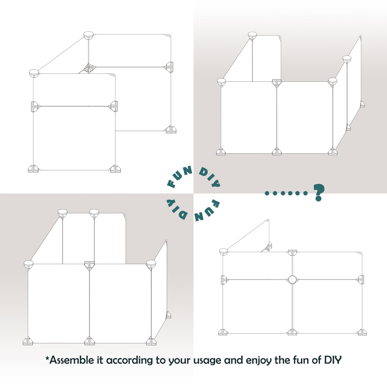 MEEXPAWS enclosure with 6-piece set showcases customizable layout for large litter boxes.