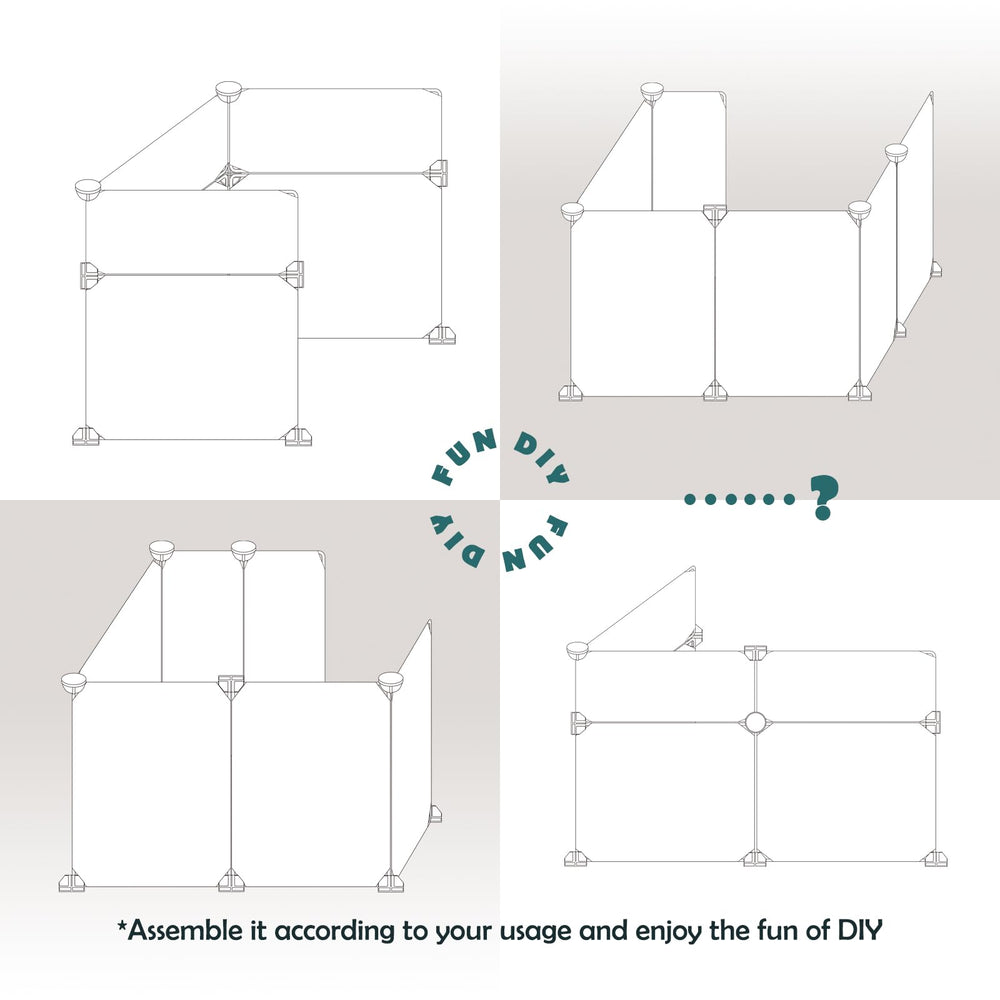 MEEXPAWS enclosure with 6-piece set showcases customizable layout for large litter boxes.
