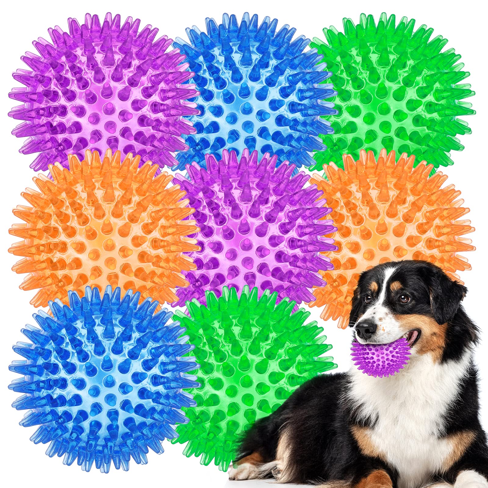 ME.FAN 3.5-inch blue squeaky dog ball for interactive play and dental cleaning use.