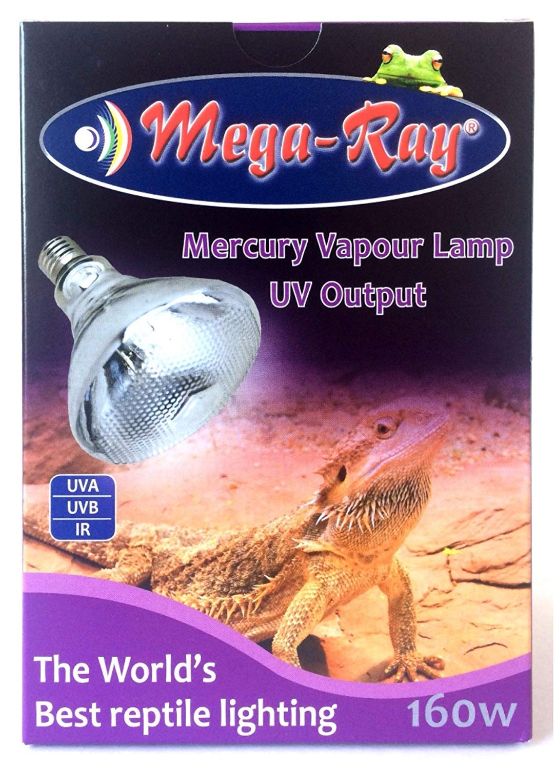Mega-Ray Mercury Vapor UV light bulb on tortoise basking setup for vibrant color