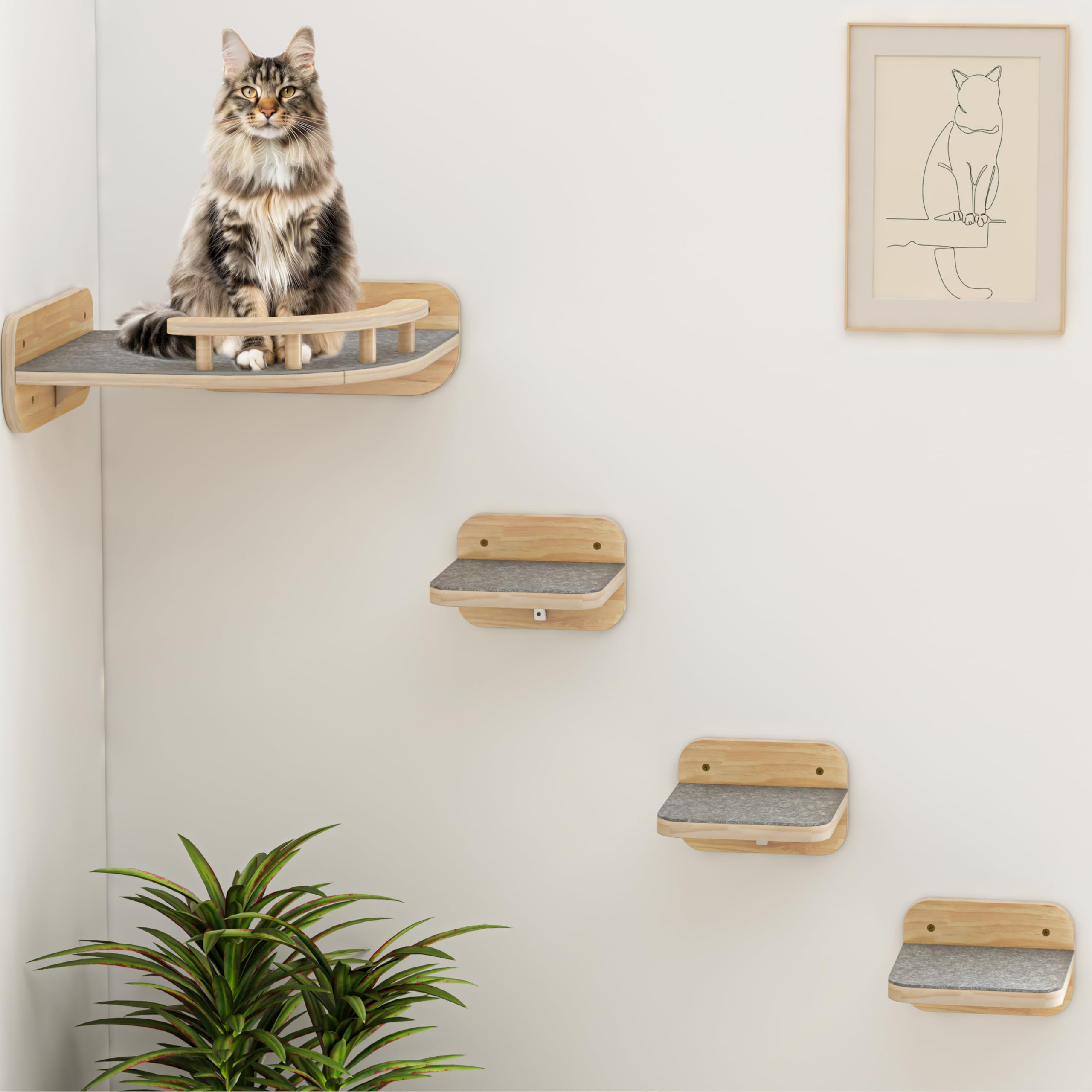 Megidok cat wall furniture main view shows three wide steps for safe climbing