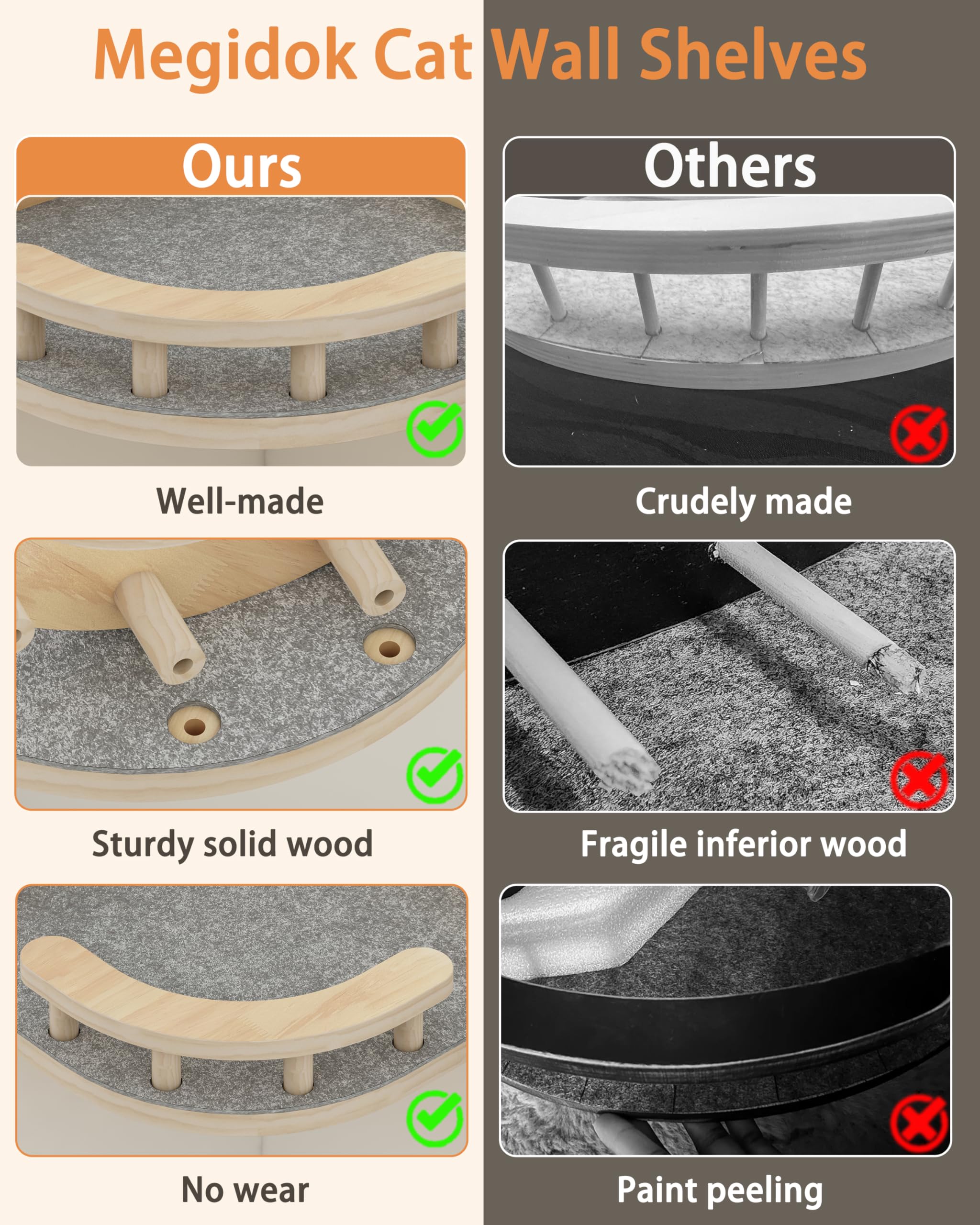 Megidok cat wall surface smooth burr-free finish and 0.6-inch boards