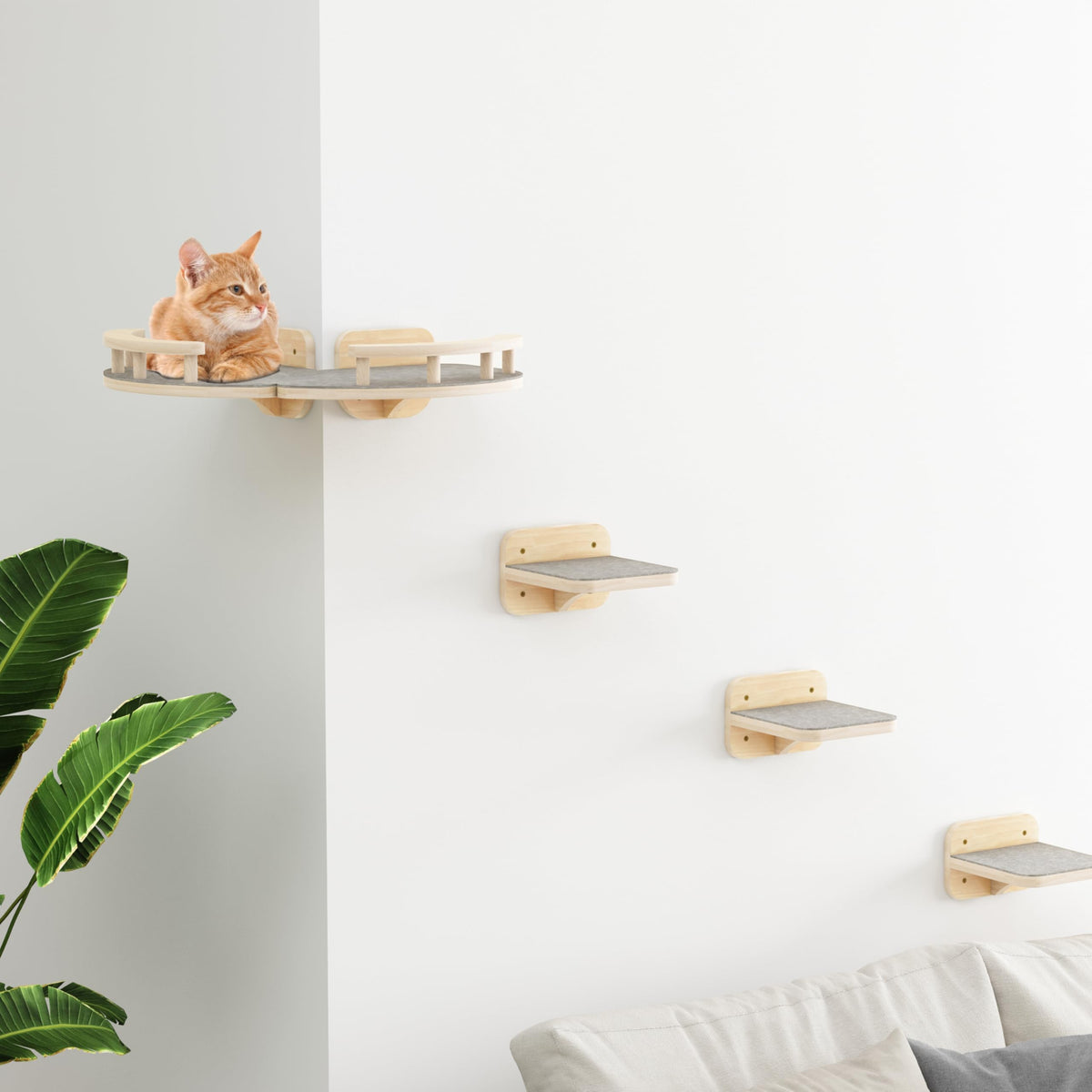 Megidok modern cat wall furniture shows three-step climbing design for safe vertical play.