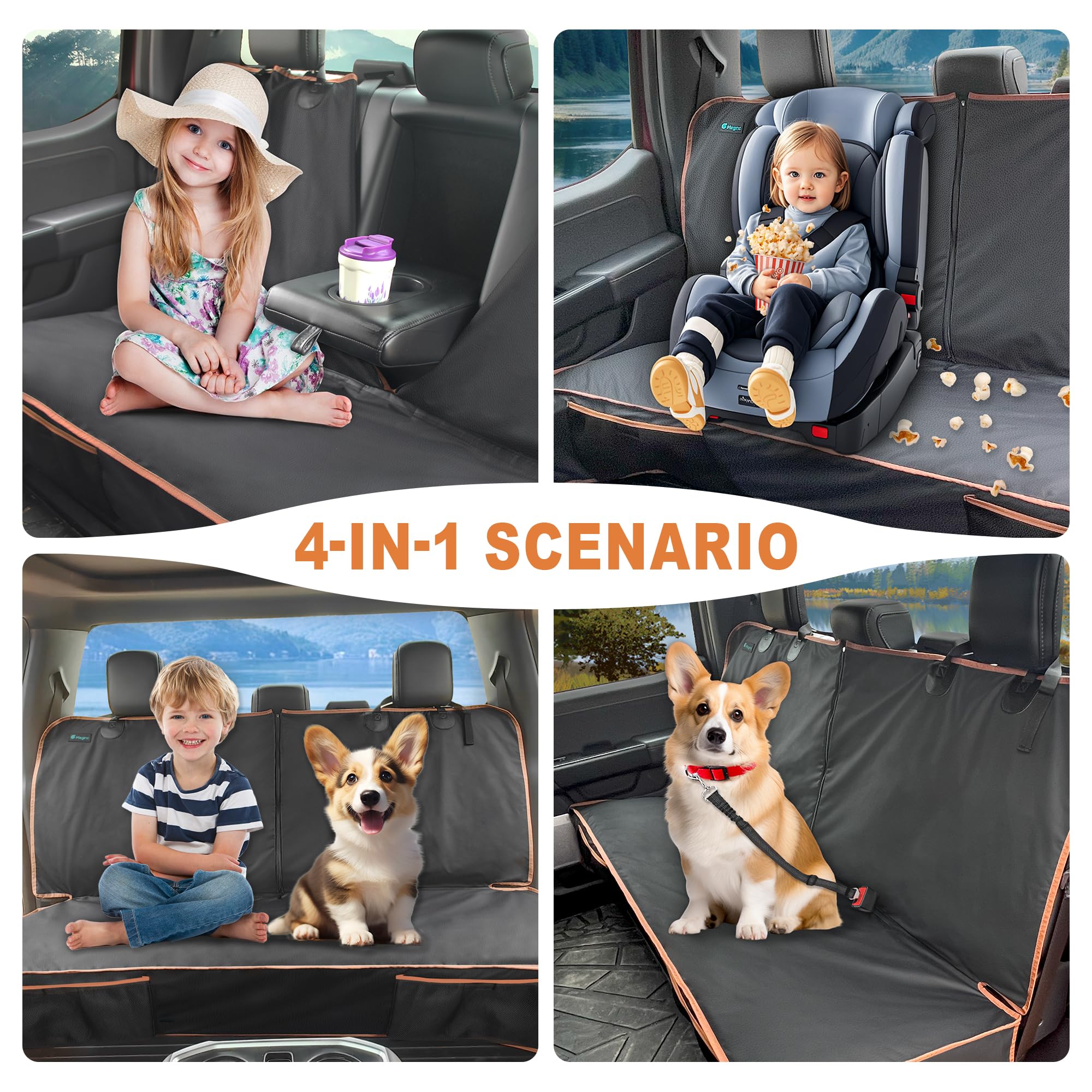 Meginc-dog-seat-cover-safety-anchors plus straps prevent shifting during canine rides.