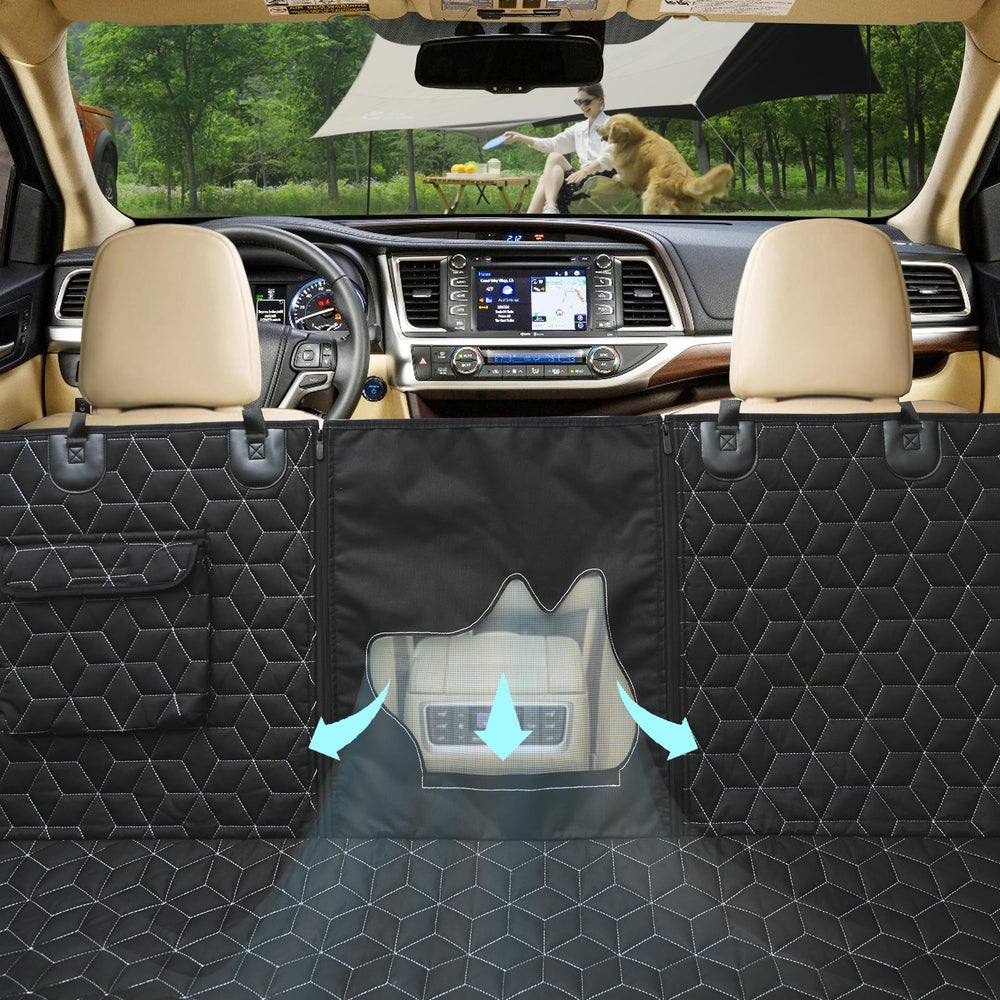 Meginc dog seat cover with vent mesh window improves airflow for pets.
