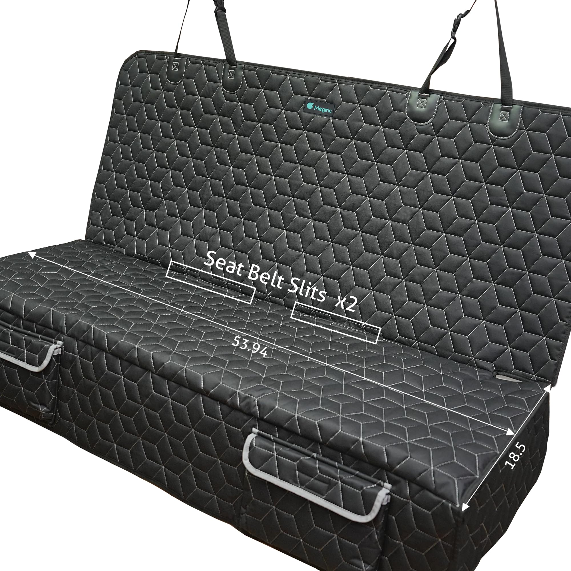 Meginc dog seat cover travel setup highlights cargo protection and pet comfort.