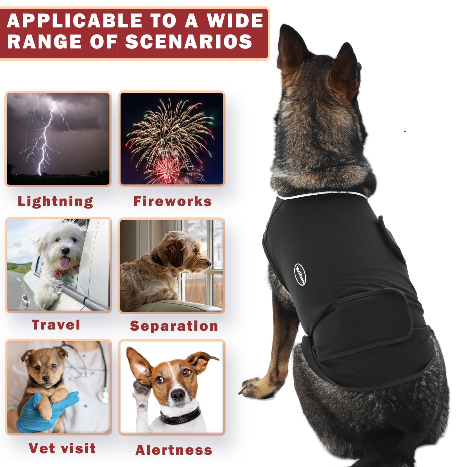 Meifsou dog anxiety vest adjustable straps demonstrate easy fitting for different body shapes