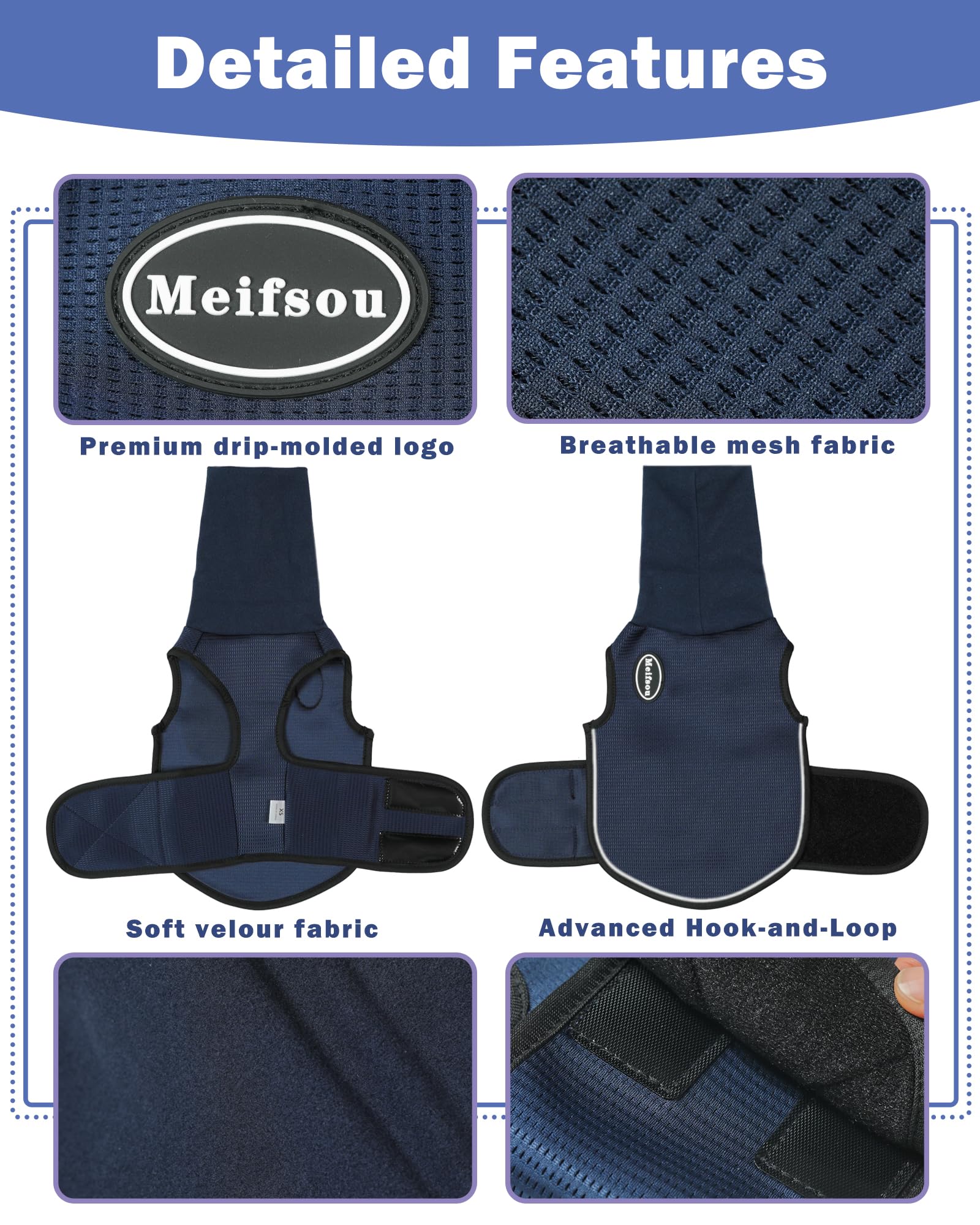 Meifsou dog anxiety vest with hood worn from the side for quick dressing