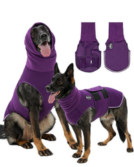 Meifsou dog anxiety vest hooded front view with full-coverage calming wrap.