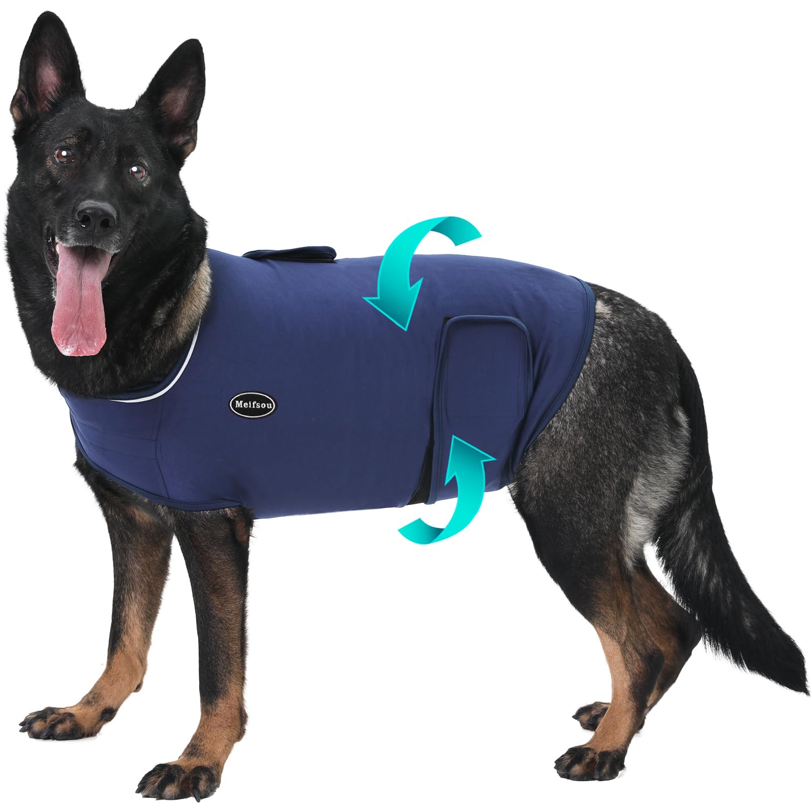 Meifsou dog anxiety vest on a dog with secure fit for calming support