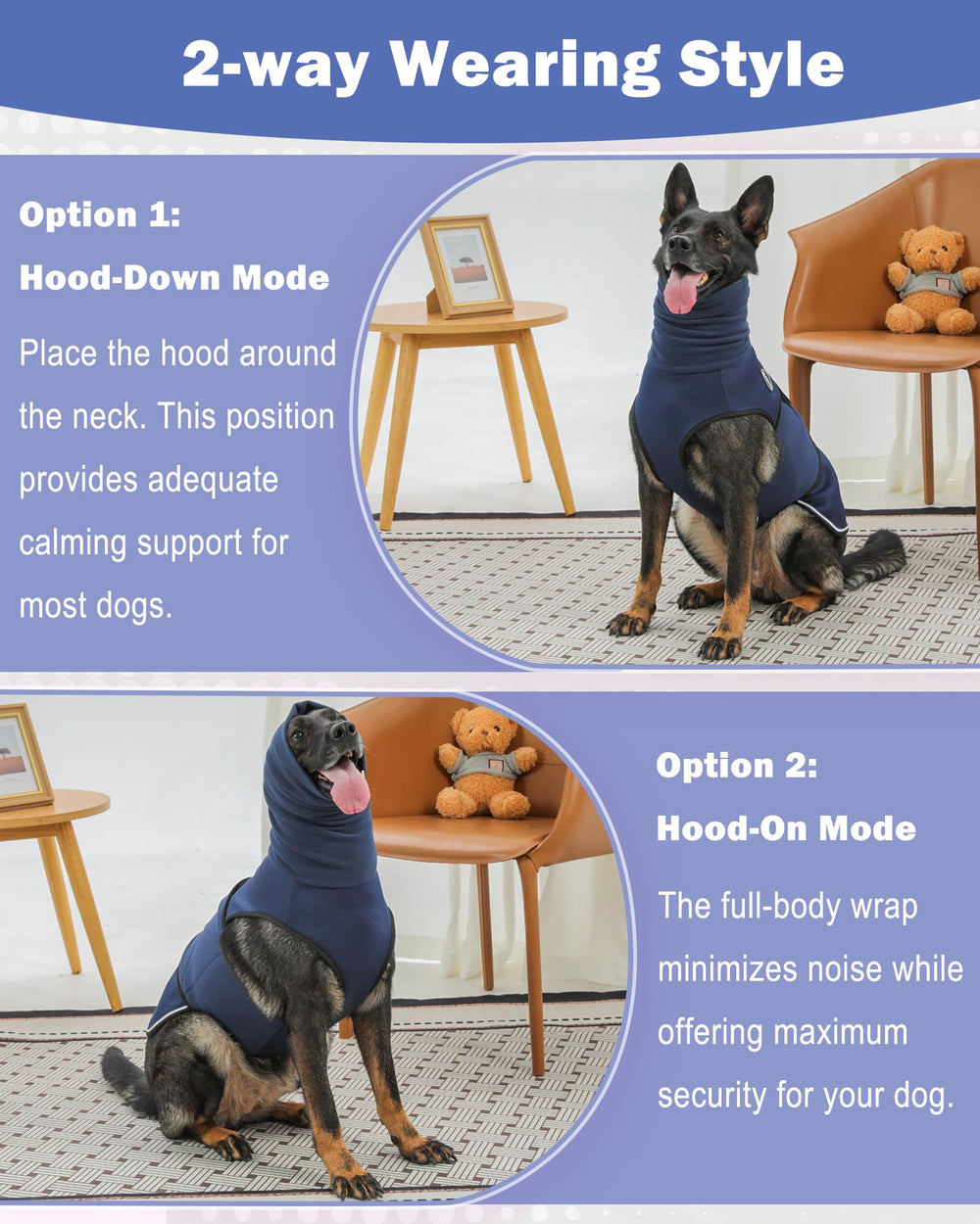 Meifsou dog anxiety vest openable design demonstrating easy on/off