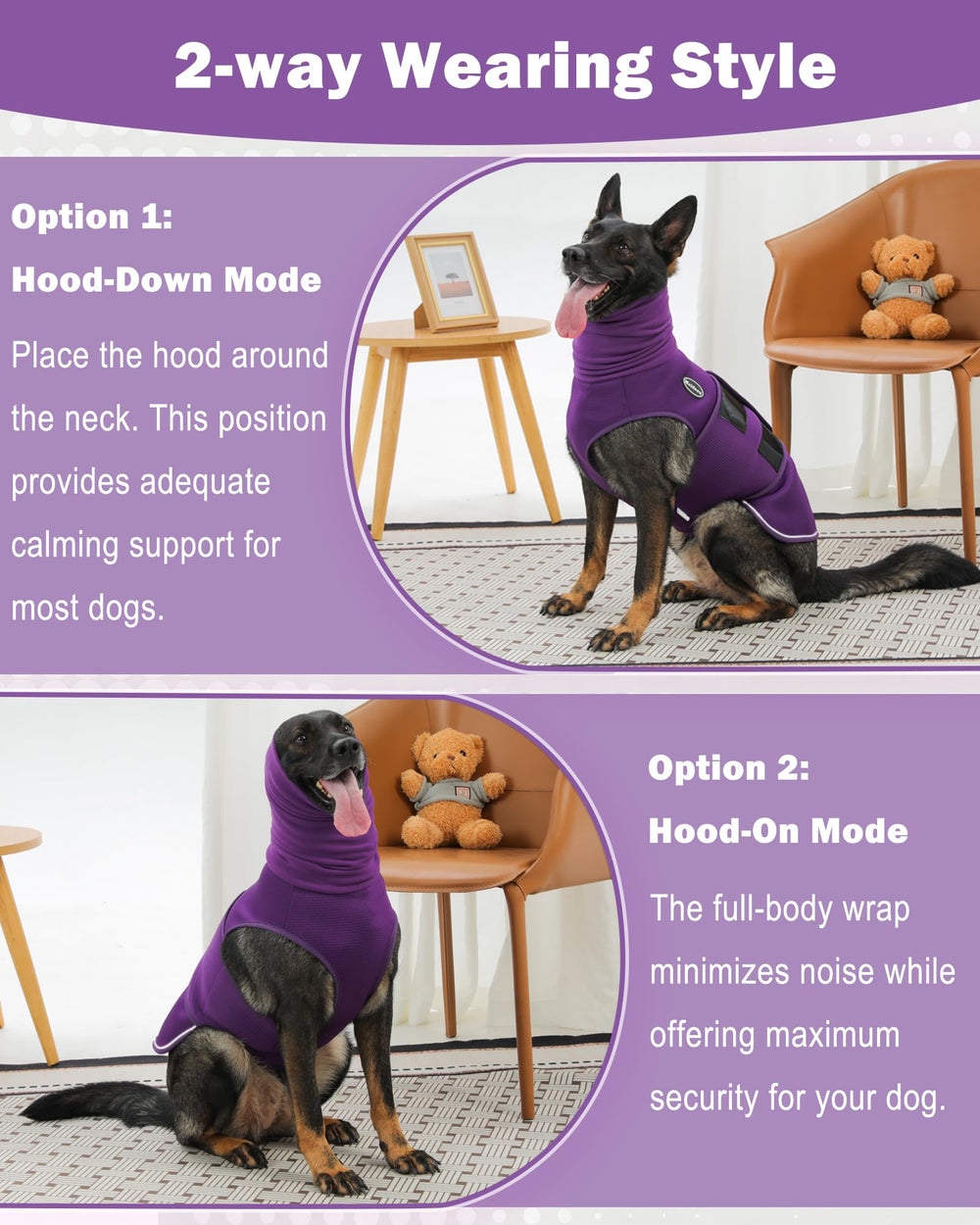 Meifsou dog anxiety vest velvet-headband close-up shows soft comfort around head and ears.