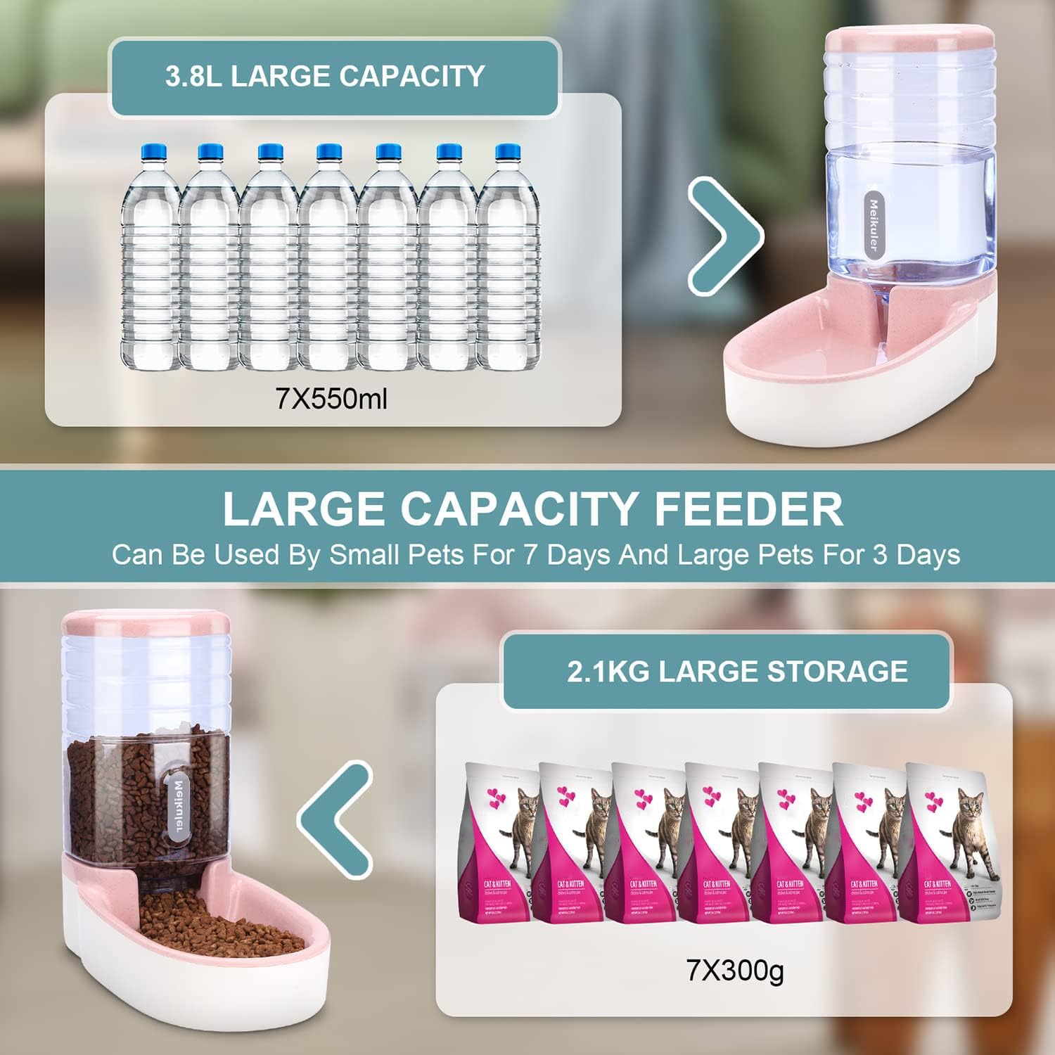 Meikuler 1-gallon bottle and feeder setup enabling longer intervals between refills
