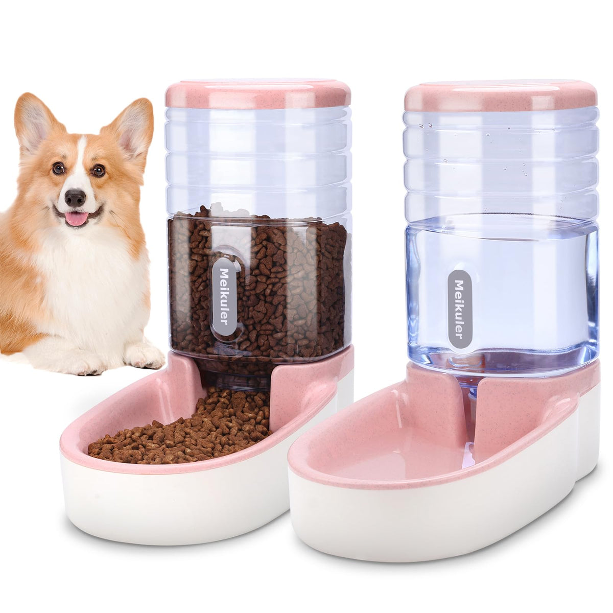 Meikuler automatic feeder and water dispenser pink front view for busy pet households