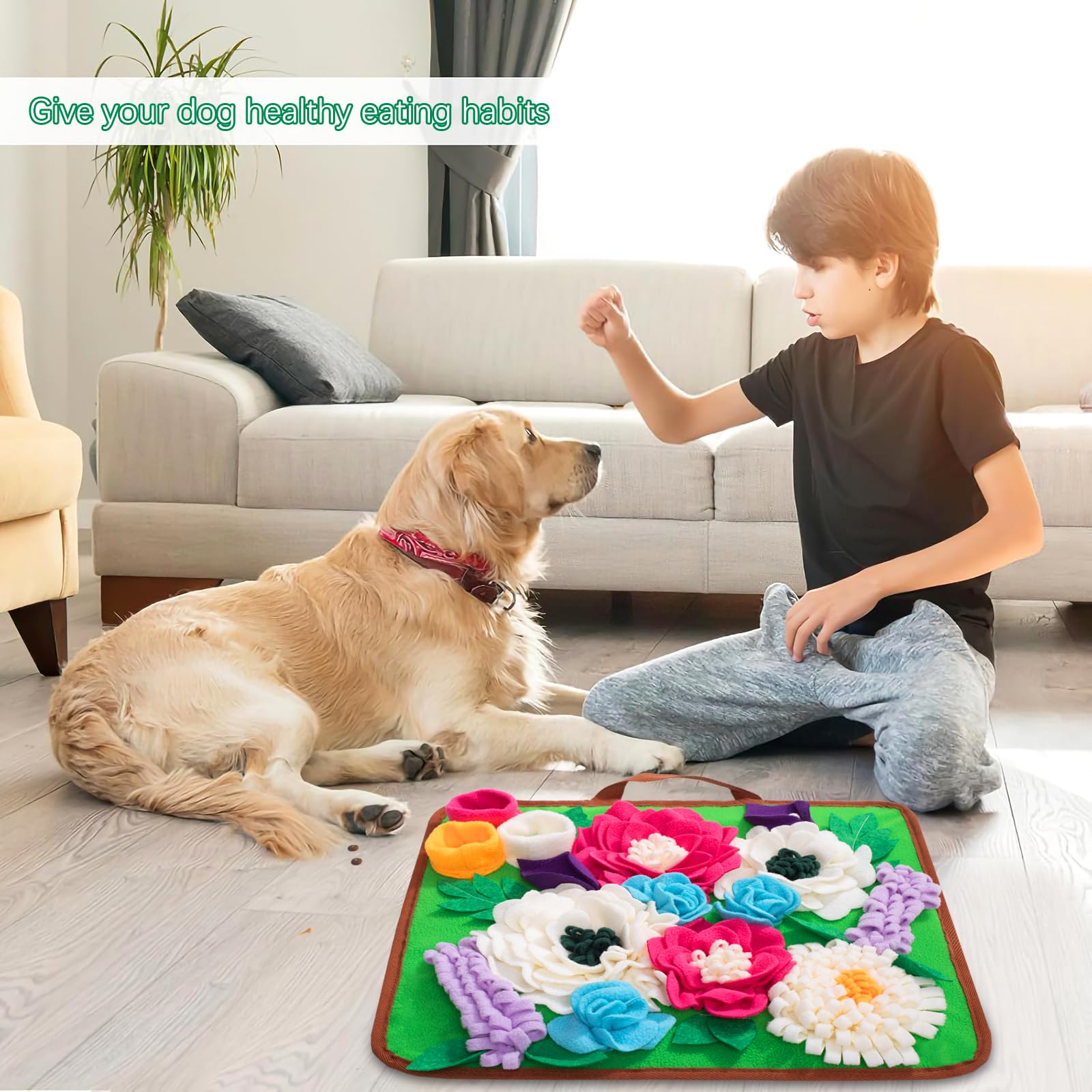 Meilzer Snuffle Mat dimensions 15-4 inches highlighting portable design for on-the-go use.