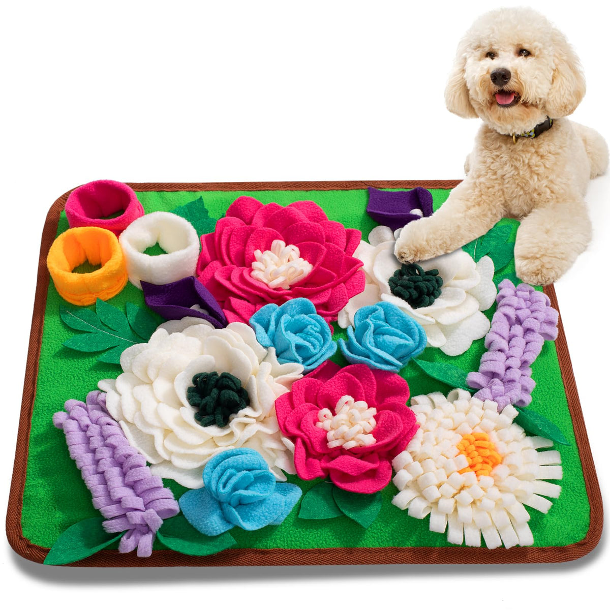 Meilzer Snuffle Mat green top view promotes slow feeding and mental stimulation for dogs.