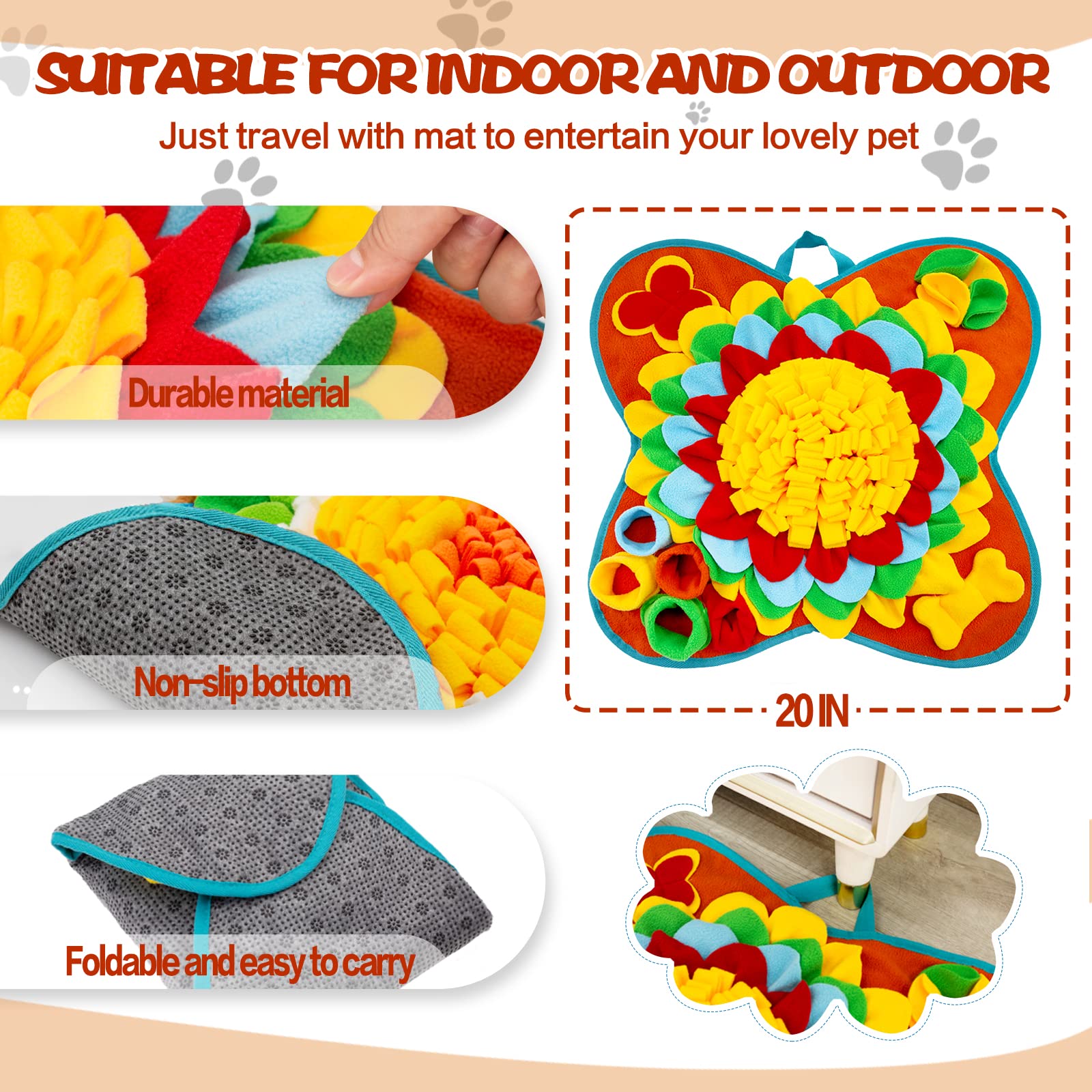 Meilzer Snuffle Mat non-slip base and strap keep mats steady during playtime.
