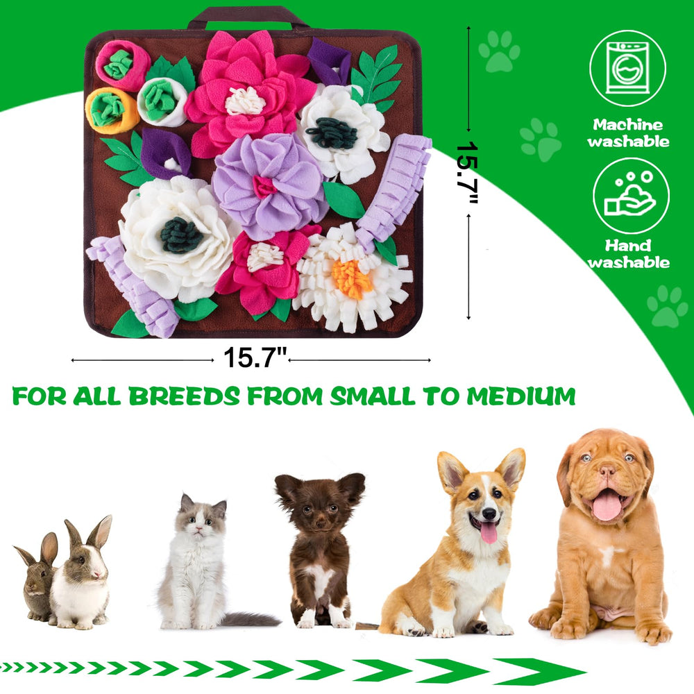 Meilzer Snuffle Mat close-up of colorful flowers used for hiding food pieces.