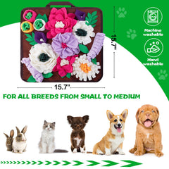Meilzer Snuffle Mat close-up of colorful flowers used for hiding food pieces.