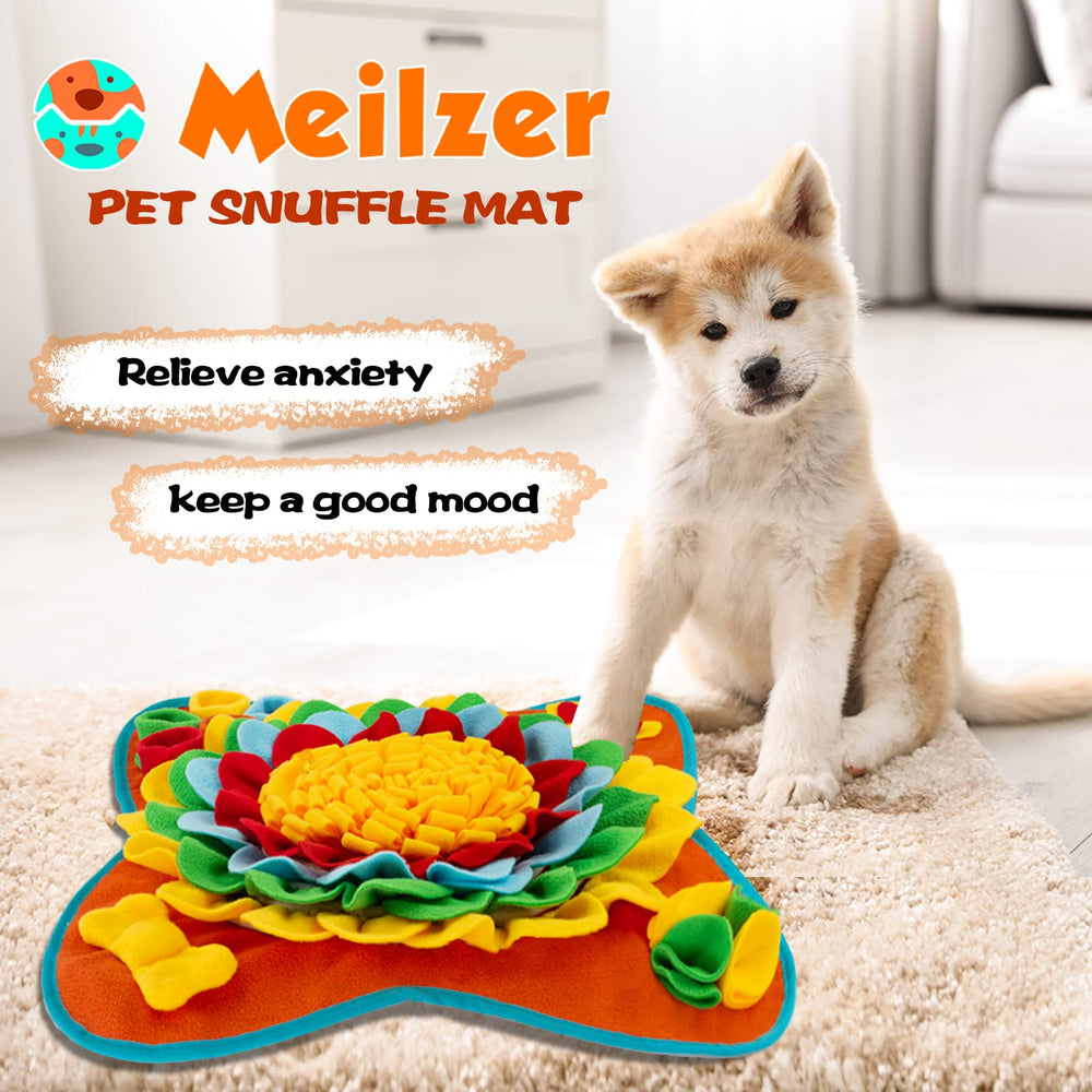 Meilzer Snuffle Mat 20x20 size fits dogs, cats, and rabbits for portable enrichment.