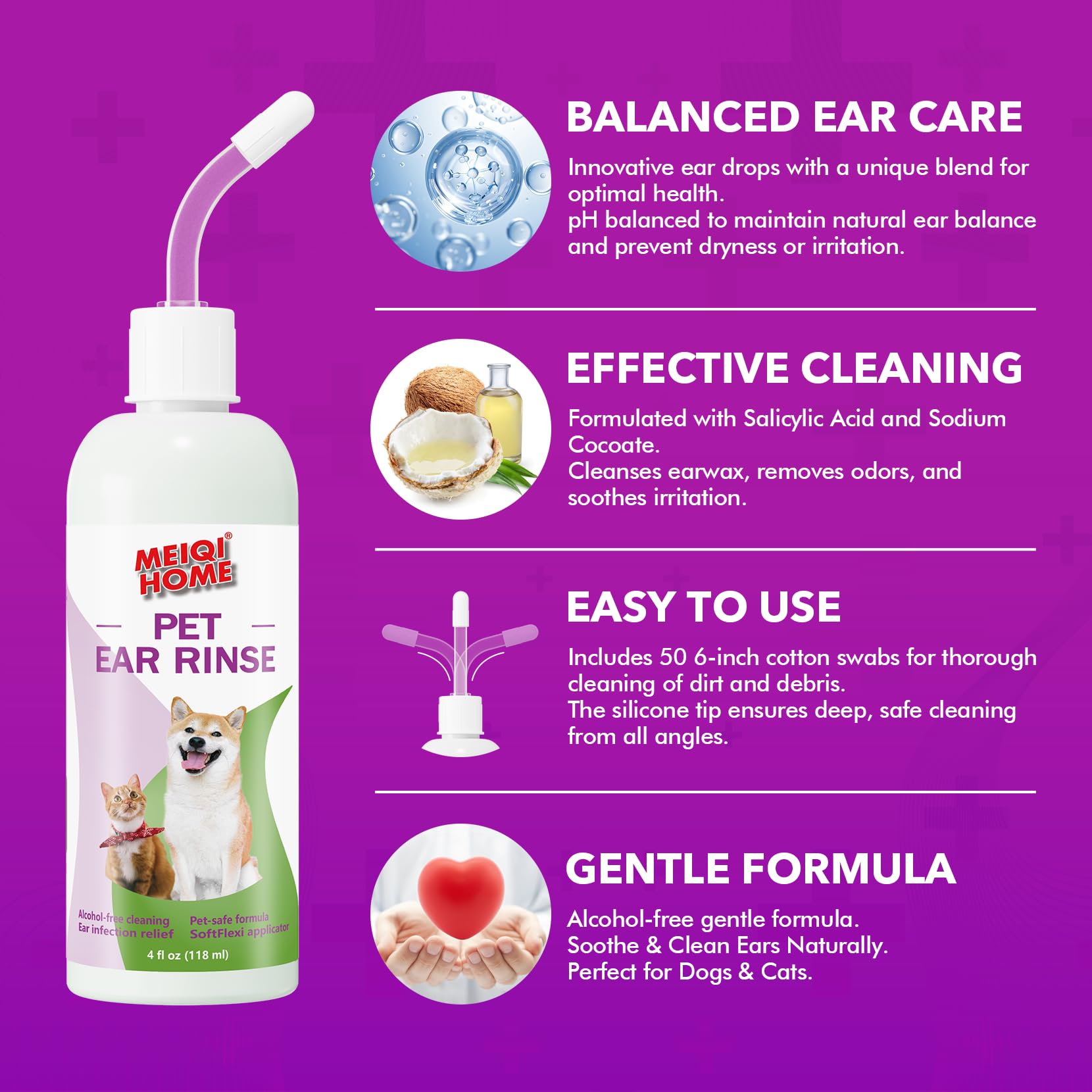 MEIQIHOME ear cleaner demonstrated for cat ear care during cleaning.